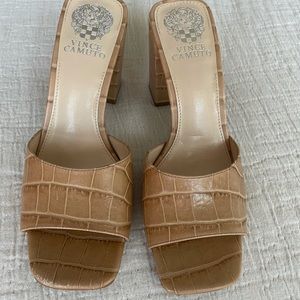 Vince Camuto Croc Open Toe Mule Block Heel